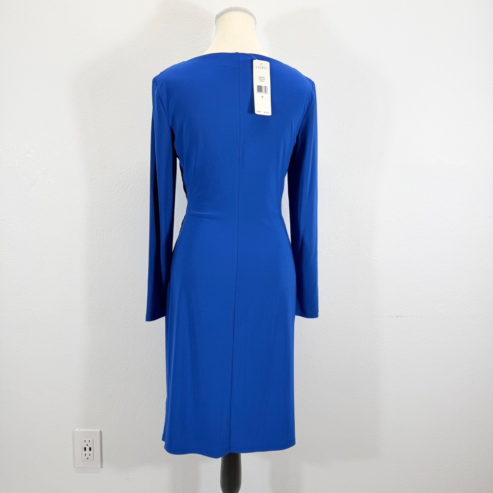 Lauren Ralph Lauren Ruched Faux Wrap Royal Cobalt Blue Midi Party Dress 6 - Picture 2 of 8